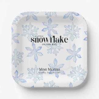 Assiettes En Carton Baby shower d'hiver bleu Little Snowflake