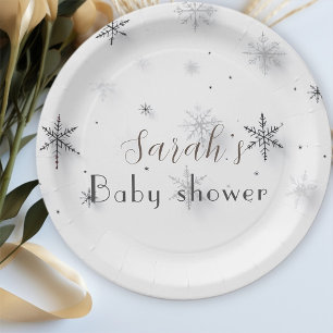 Assiettes En Carton baby shower d'hiver chic gris Snowflakes