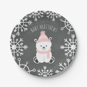 Assiettes En Carton Baby shower d'hiver de fille d'ours blanc