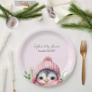 Assiettes En Carton Baby shower d'hiver de fille rose mignonne