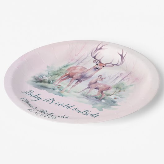 Assiettes En Carton Baby shower d'hiver des cerfs de forêt (Angle)