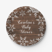 Assiettes En Carton Baby shower d'hiver Flammes de neige rustiques (Devant)