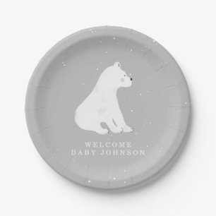 Assiettes En Carton Baby shower d'hiver gris de Baby Polar Bear Cub