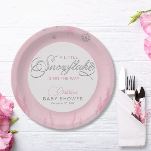 Assiettes En Carton Baby shower d'hiver Little Snowflake