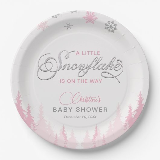 Assiettes En Carton Baby shower d'hiver Little Snowflake (Devant)