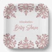 Assiettes En Carton Baby shower d'hiver Pink Rose Gold Snowflake (Recto)