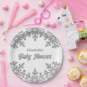 Assiettes En Carton Baby shower d'hiver Silver Snowflake (Fête)