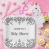 Assiettes En Carton Baby shower d'hiver Silver Snowflake (Fête)