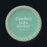 Assiettes En Carton Baby shower d'image de tableau de bord rétrogradé<br><div class="desc">Plaques de papier personnalisées Baby shower d'épaisseur de table Retro Checkerboard</div>