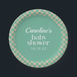 Assiettes En Carton Baby shower d'image de tableau de bord rétrogradé<br><div class="desc">Plaques de papier personnalisées Baby shower d'épaisseur de table Retro Checkerboard</div>