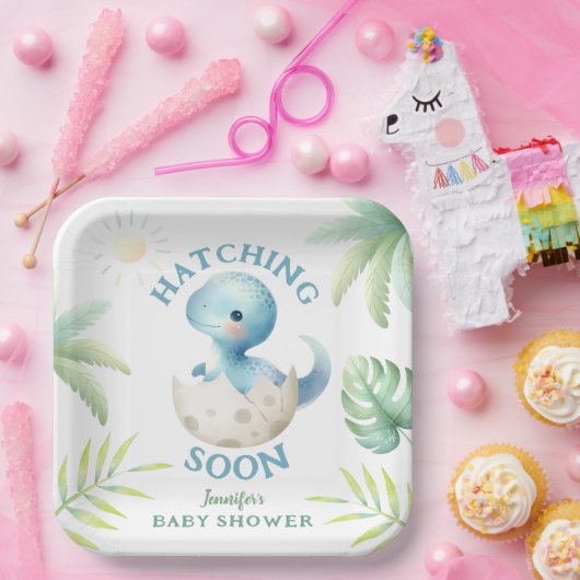 Assiettes En Carton Baby shower Dinosaur garçon Cute Dino (Fête)