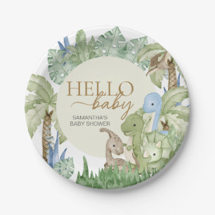 Assiettes En Carton Baby shower Dinosaur verdoyant