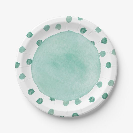 Assiettes En Carton Baby shower Dinosaure Aquarelle Verte (Devant)