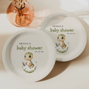 Assiettes En Carton Baby Shower Dinosaure Mignon qui Éclos