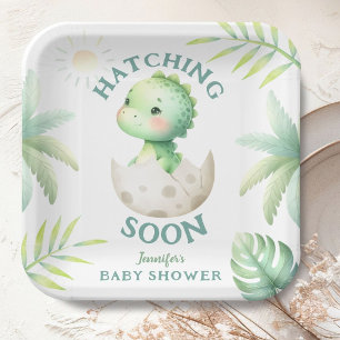 Assiettes En Carton Baby shower Dinosaure Neutre Genre Cute Dino