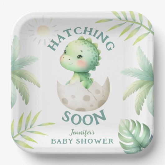 Assiettes En Carton Baby shower Dinosaure Neutre Genre Cute Dino (Recto)
