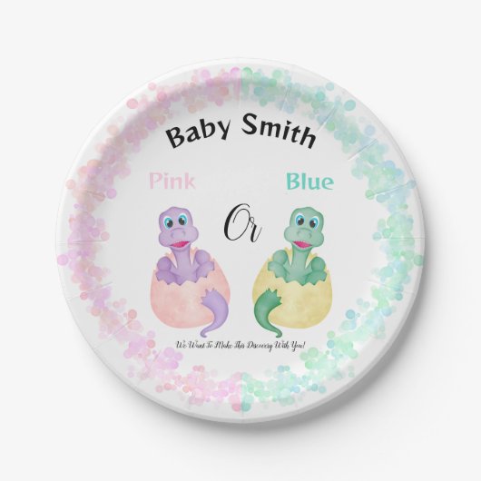 Assiettes En Carton Baby shower Dinosaure Rose Ou Bleu Révélation De S (Devant)