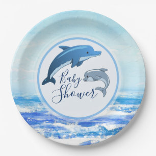 Assiettes En Carton Baby shower d'océan de dauphin de mère et de bé