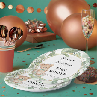 Assiettes En Carton Baby shower d'or Bear Greenery