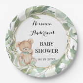 Assiettes En Carton Baby shower d'or Bear Greenery (Devant)