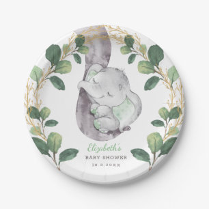 Assiettes En Carton Baby shower d'or pour éléphants dormant