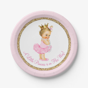 Assiettes En Carton Baby shower d'or rose Princesse Ballerina