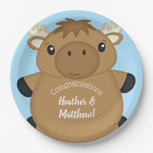 Assiettes En Carton Baby shower d'orignal bleu (Devant)