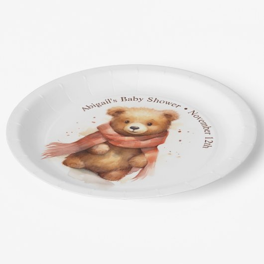 Assiettes En Carton Baby shower d'Ours Bébé Aquarelle mignonne (Angle)