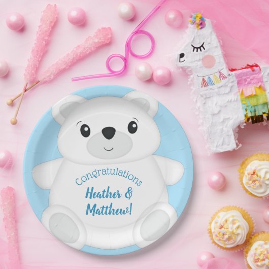 Assiettes En Carton Baby shower d'ours bleu polaire (Fête)