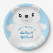 Assiettes En Carton Baby shower d'ours bleu polaire (Devant)