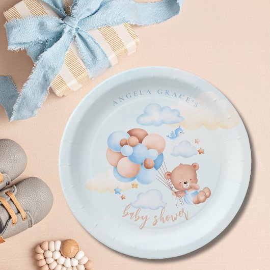 Assiettes En Carton Baby shower d'ours bleu Teddy