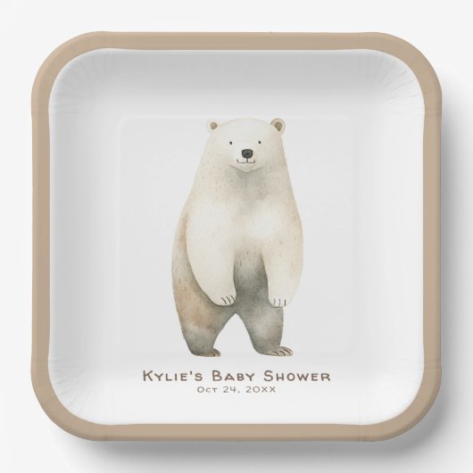 Assiettes En Carton Baby shower d'ours en peluche d'attente neutre (Recto)