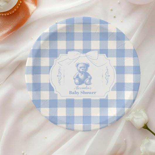 Assiettes En Carton Baby shower d'ours en peluche En vichy français