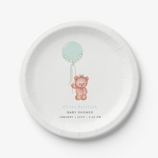 Assiettes En Carton Baby shower d'ours en peluche simple (Devant)