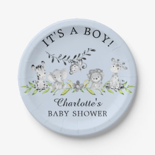 Assiettes En Carton Baby shower doux 7" d'animaux de safari plat