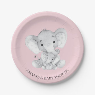 Assiettes En Carton Baby shower doux 7" de filles d'éléphant plat