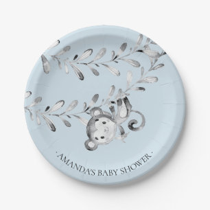 Assiettes En Carton Baby shower doux 7" de garçons de singe plat