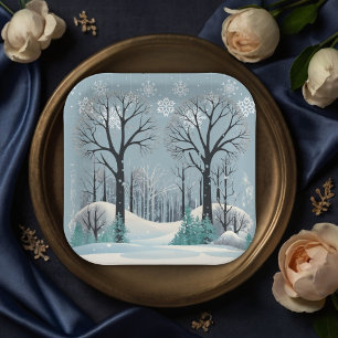 Assiettes En Carton Baby shower Dreamwood Winter Forest Snowflakes