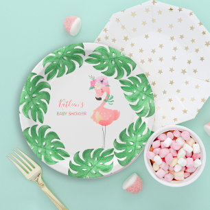 Assiettes En Carton Baby shower drôle de flamant rose mignon rose