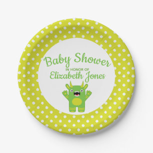 Assiettes En Carton Baby shower du petit monstre vert de Stripey
