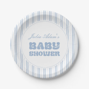 Assiettes En Carton Baby Shower élégant à motif rayé bleu poudre