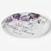 Assiettes En Carton Baby shower élégant au coeur floral pourpre (Angle)