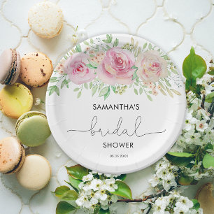 Assiettes En Carton Baby shower élégant aux roses
