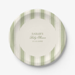 Assiettes En Carton Baby Shower Élégant Classique à Rayures Vertes