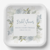 Assiettes En Carton Baby Shower Élégant Fleurs Roses Bleu Poussiéreux (Recto)