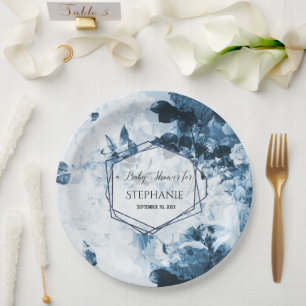 Assiettes En Carton Baby-Shower Élégant Floral Marine Vintage