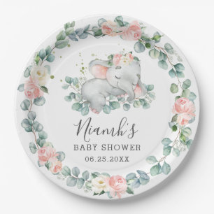 Assiettes En Carton Baby shower éléphant Anniversaire Floral Greenery 