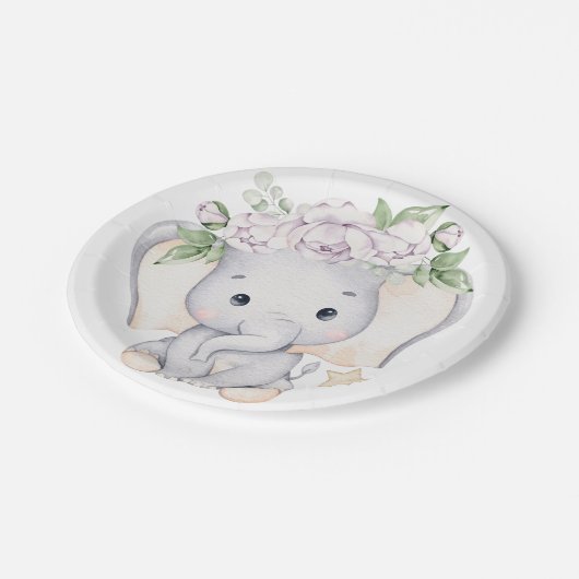 Assiettes En Carton Baby shower éléphant bébé (Angle)