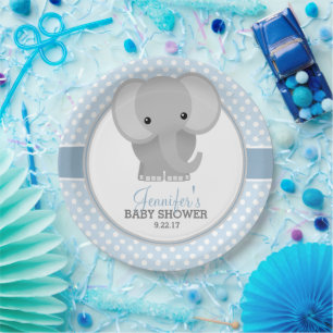 Assiettes En Carton Baby shower Eléphant bébé (bleu)