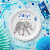 Assiettes En Carton Baby shower éléphant bébé, éléphant et ballon bleu (Fête)